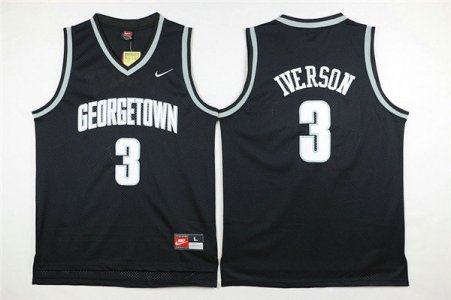 Maillot De Basket NCAA Georgetown University Allen EzailIverson 3 Engrener Noir
